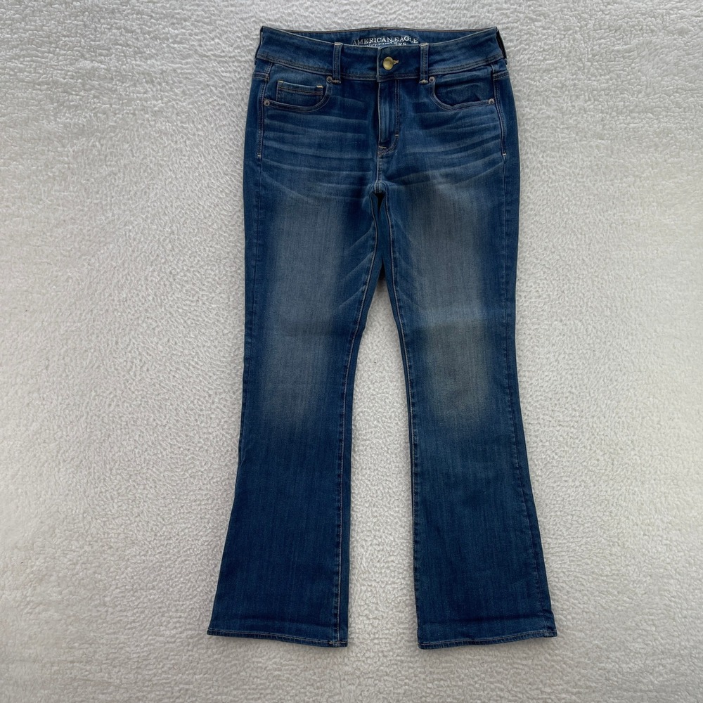 American Eagle Jeans Womens 10 Blue Stretch Blue Kick Boot Denim Boho Festival